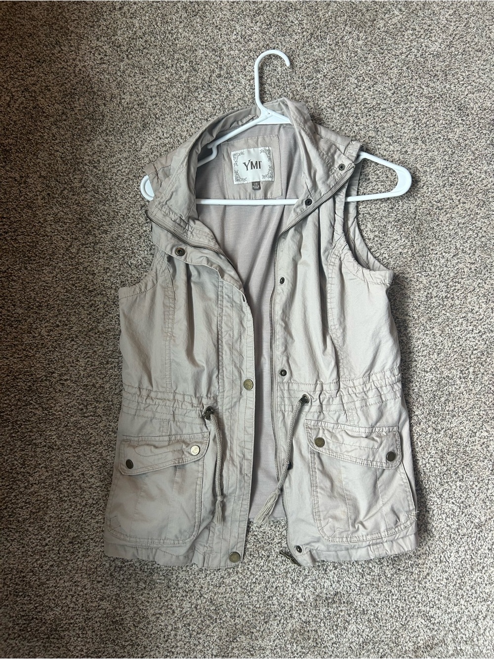 YMI Hooded Utility Vest in Light Beige